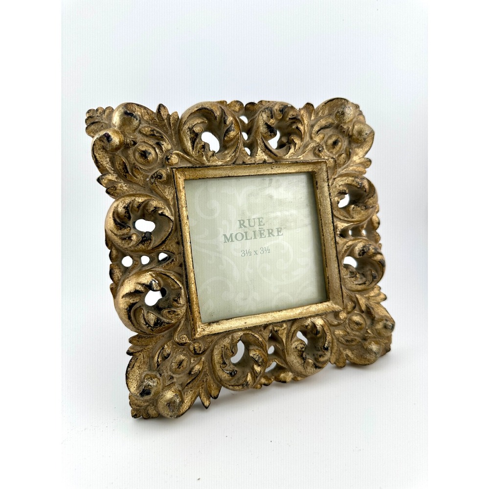 Vintage 90s Baroque Ornate Gold Picture Frame Heavy Resin 3.5x3.5 Rue Moliere